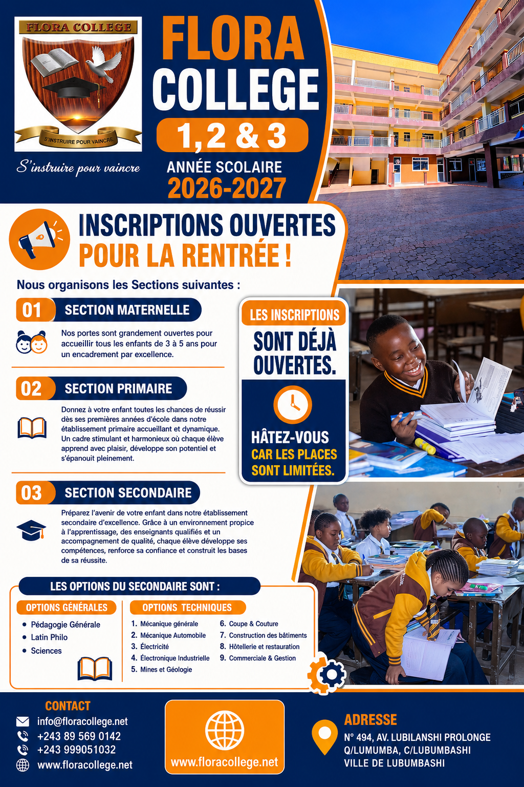 Inscriptions année scolaire 2026-2027 - FLORA COLLEGE